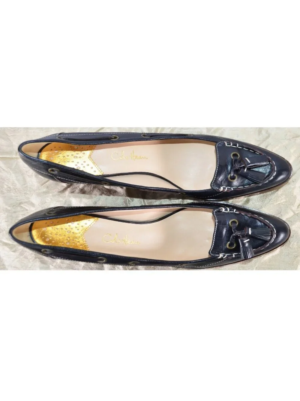Cole Haan Calista Nike Air Wedge Heel Slip On Shoe Smooth Black Leather Sz 9 1/2